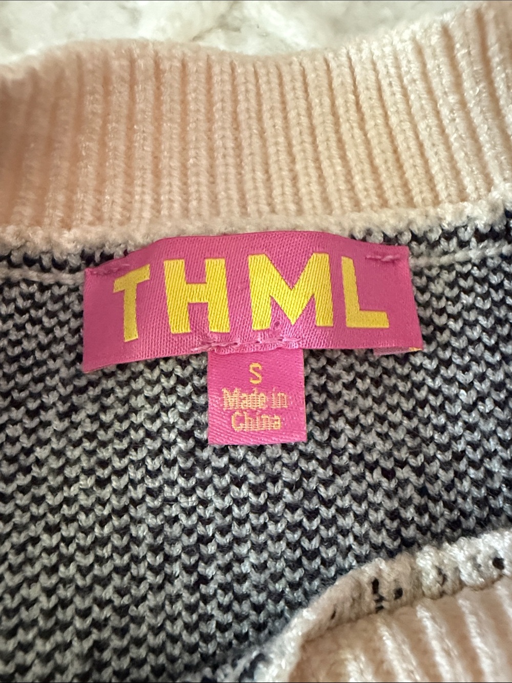 THML Cream Crewneck Sweater with Black Bow Details and Pink Trim - Picture 2 of 8